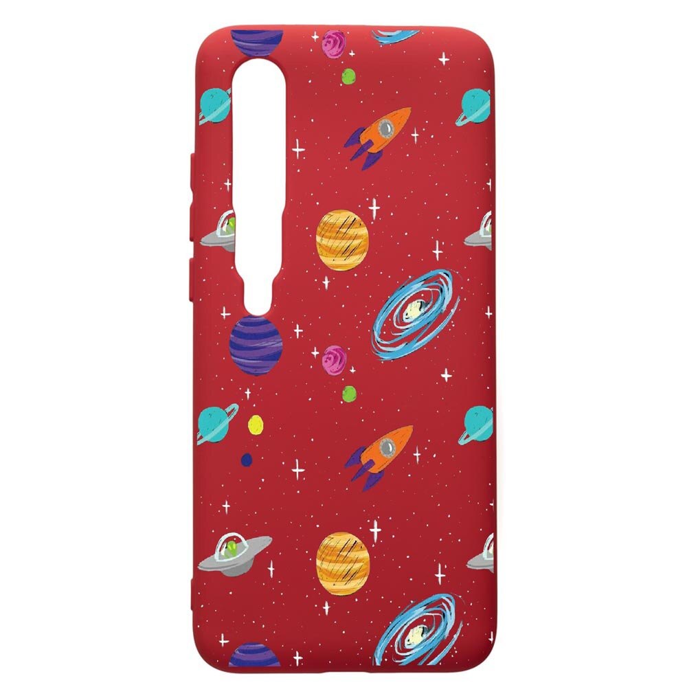 Husa de protectie Xiaomi Mi 10 / Mi 10 Pro, Universe - Planets, silicon, cu interiorul din material textil, protectie camera, Red, PR466