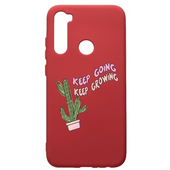 Husa de protectie Xiaomi Redmi Note 8, Keep Going, silicon, cu interiorul din material textil, protectie camera, Red, PR482 Husa de protectie Xiaomi Redmi Note 8, Keep Going, silicon, cu interiorul din material textil, protectie camera, Red, PR482