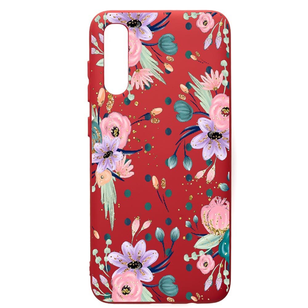 Husa de protectie Samsung Galaxy A70, Spring Flowers, silicon, cu interiorul din material textil, protectie camera, Red, PR495