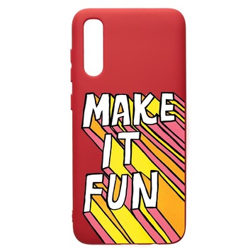 Husa de protectie Samsung Galaxy A70, Make it fun, silicon, cu interiorul din material textil, protectie camera, Red, PR494 Husa de protectie Samsung Galaxy A70, Make it fun, silicon, cu interiorul din material textil, protectie camera, Red, PR494