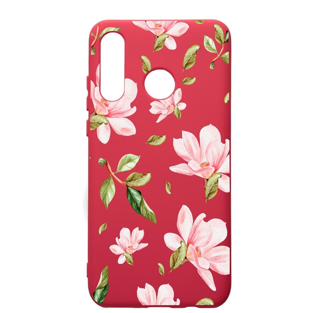 Husa de protectie Huawei P30 Lite, Spring Flowers, silicon, cu interiorul din material textil, protectie camera, Maroon, PM496