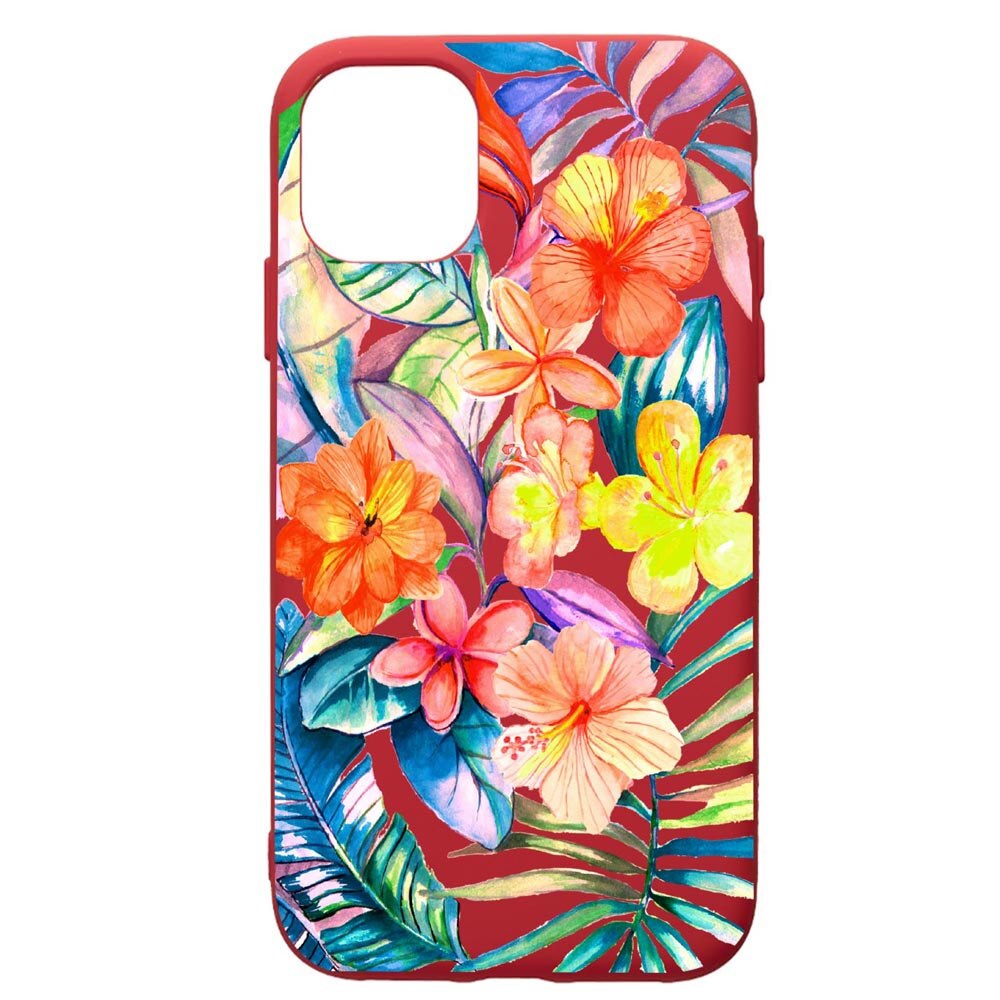 Husa de protectie Samsung Galaxy A51, Tropical Flowers, silicon, cu interiorul din material textil, protectie camera, Red, PR498