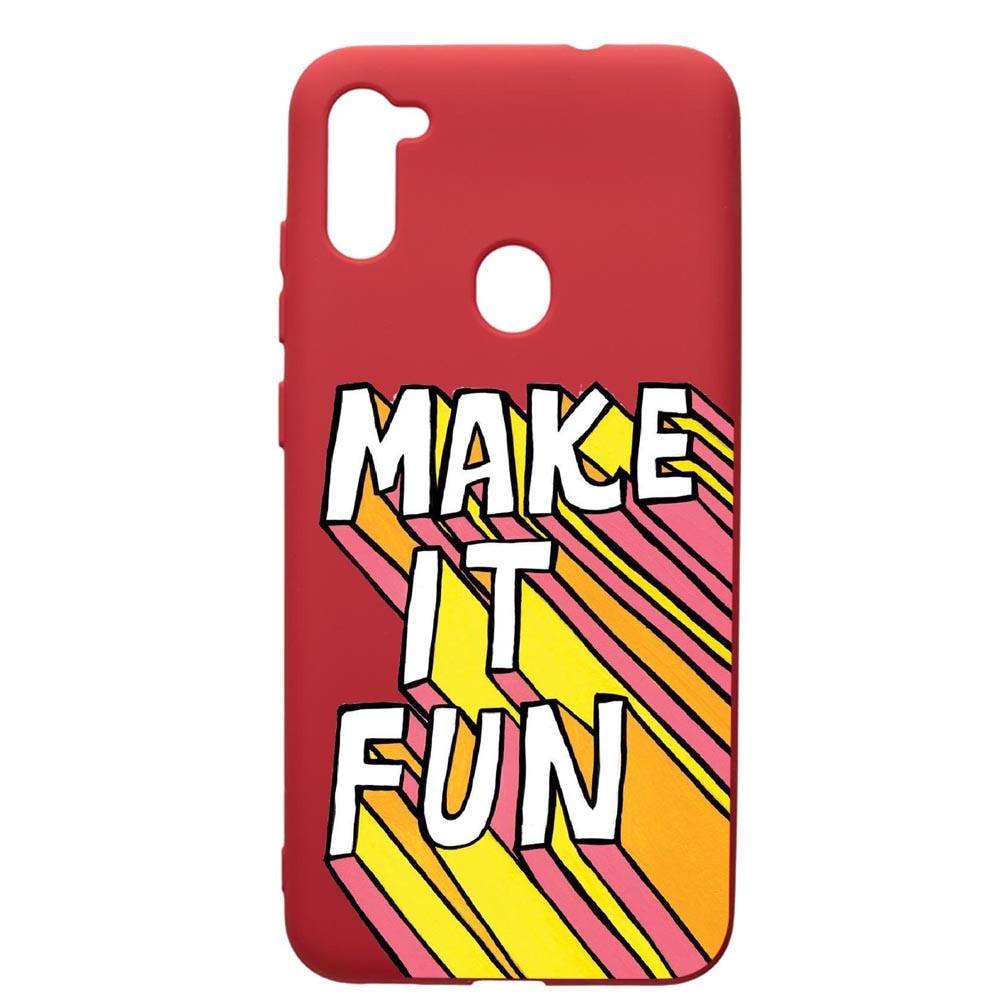 Husa de protectie Samsung Galaxy A11, Make it fun, silicon, cu interiorul din material textil, protectie camera, Red, PR494