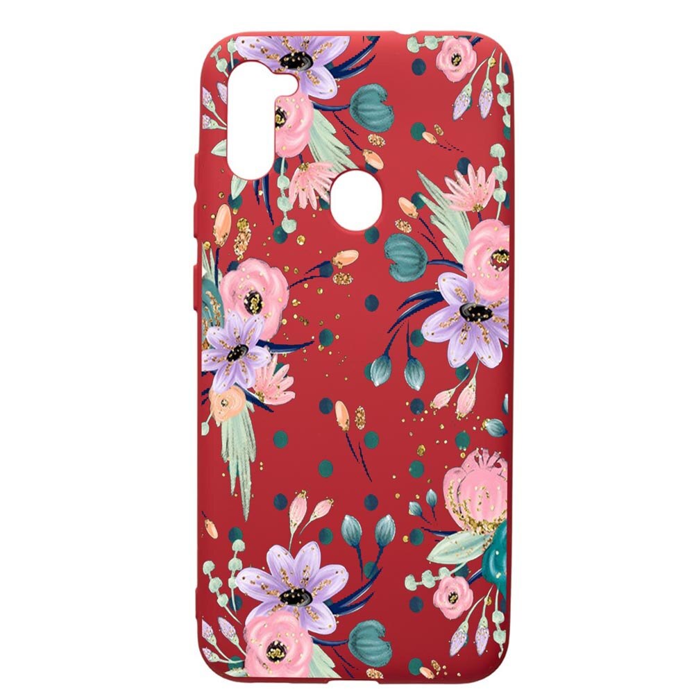 Husa de protectie Samsung Galaxy A11, Spring Flowers, silicon, cu interiorul din material textil, protectie camera, Red, PR495