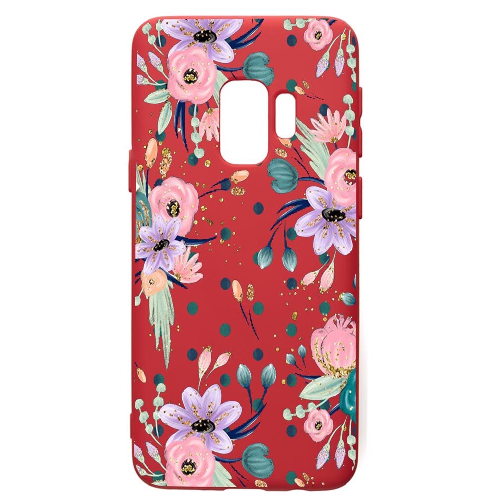 Husa de protectie Samsung Galaxy S9, Spring Flowers, silicon, cu interiorul din material textil, protectie camera, Red, PR495
