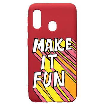Husa de protectie Samsung Galaxy A40, Make it fun, silicon, cu interiorul din material textil, protectie camera, Red, PR494 Husa de protectie Samsung Galaxy A40, Make it fun, silicon, cu interiorul din material textil, protectie camera, Red, PR494