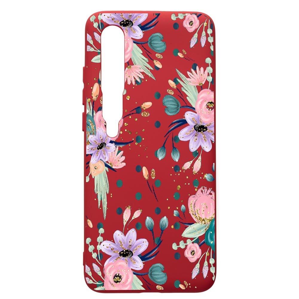 Husa de protectie Xiaomi Mi 10 / Mi 10 Pro, Spring Flowers, silicon, cu interiorul din material textil, protectie camera, Red, PR495