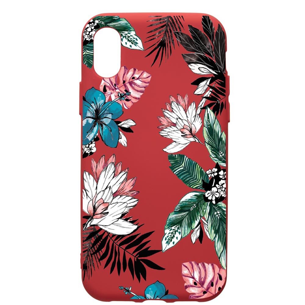 Husa de protectie Xiaomi Redmi 7A, Tropical Flowers, silicon, cu interiorul din material textil, protectie camera, Red, PR500