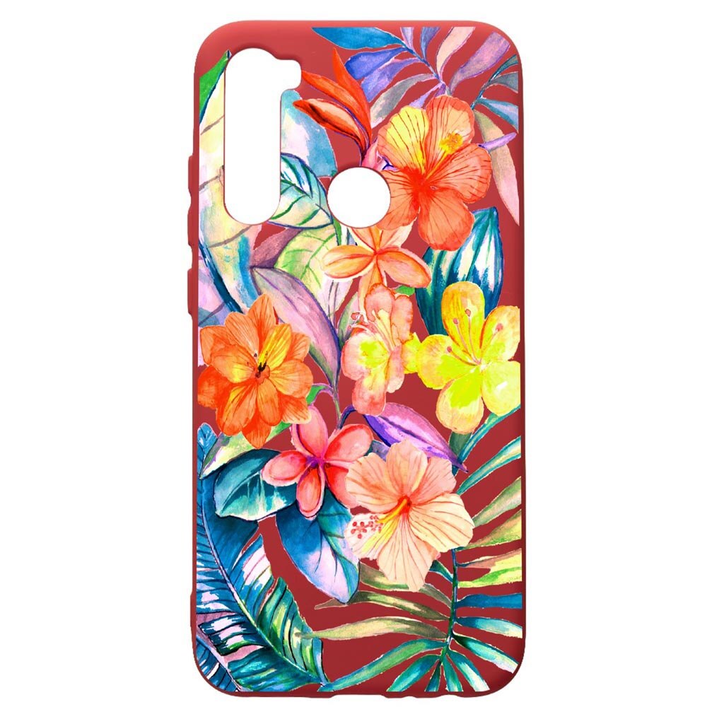 Husa de protectie Xiaomi Redmi Note 8, Tropical Flowers, silicon, cu interiorul din material textil, protectie camera, Red, PR498