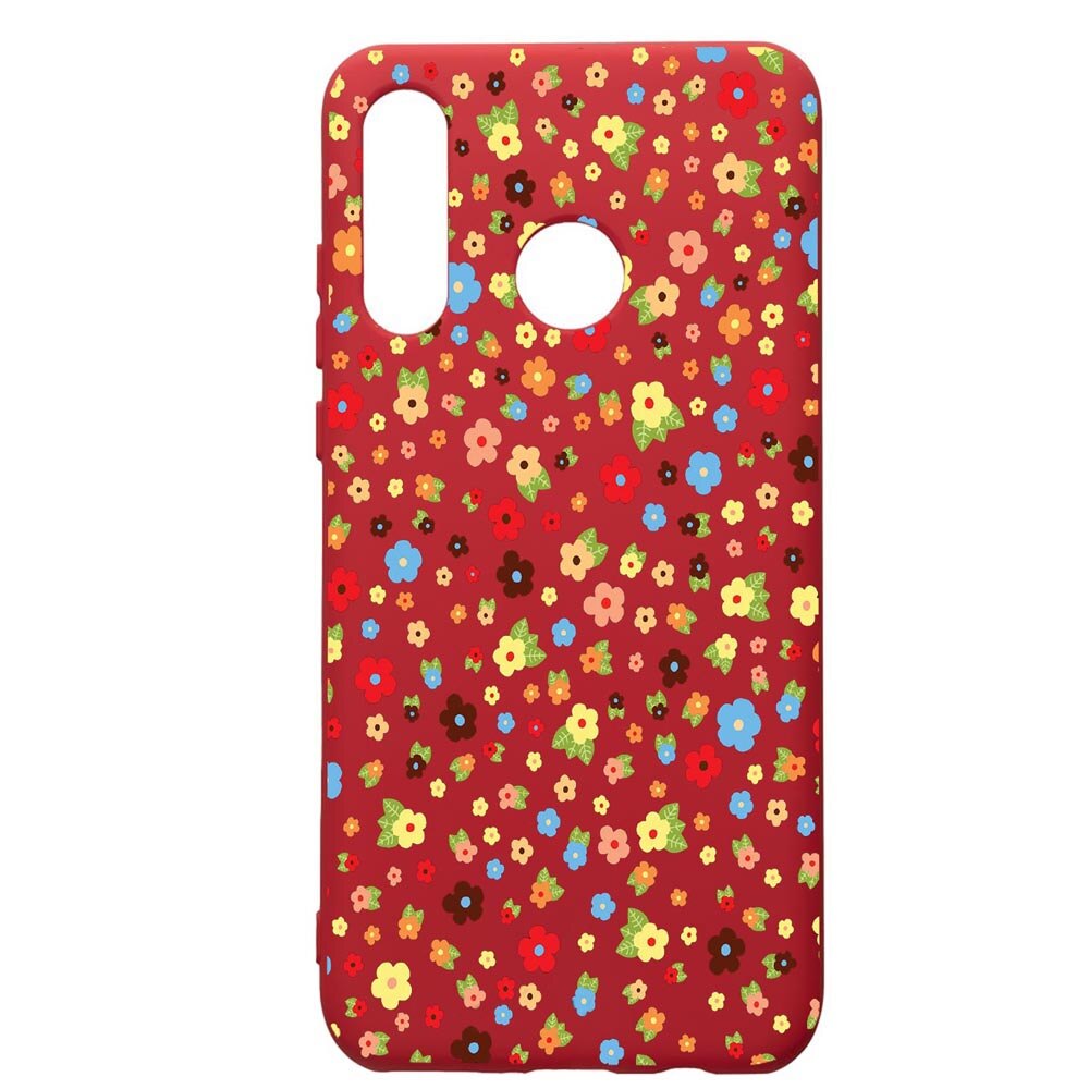 Husa de protectie Huawei P30 Lite, Happy Flowers, silicon, cu interiorul din material textil, protectie camera, Red, PR501