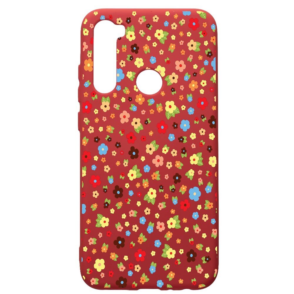 Husa de protectie Xiaomi Redmi Note 8, Happy Flowers, silicon, cu interiorul din material textil, protectie camera, Red, PR501