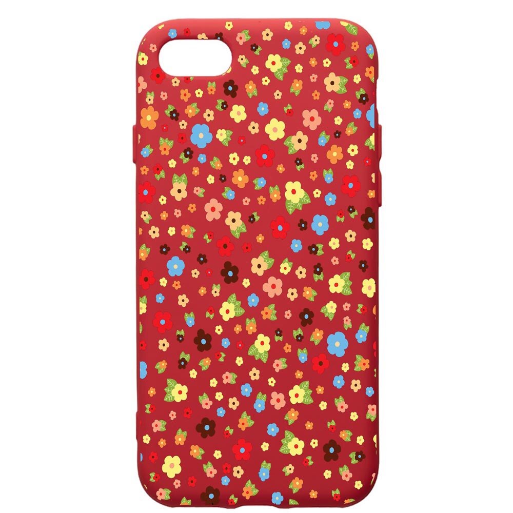 Husa de protectie Apple iPhone SE 2 / iPhone 8 / iPhone 7, Happy Flowers, silicon, cu interiorul din material textil, protectie camera, Red, PR501