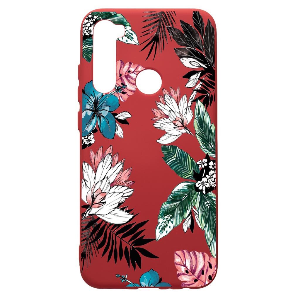 Husa de protectie Xiaomi Redmi Note 8, Tropical Flowers, silicon, cu interiorul din material textil, protectie camera, Red, PR500