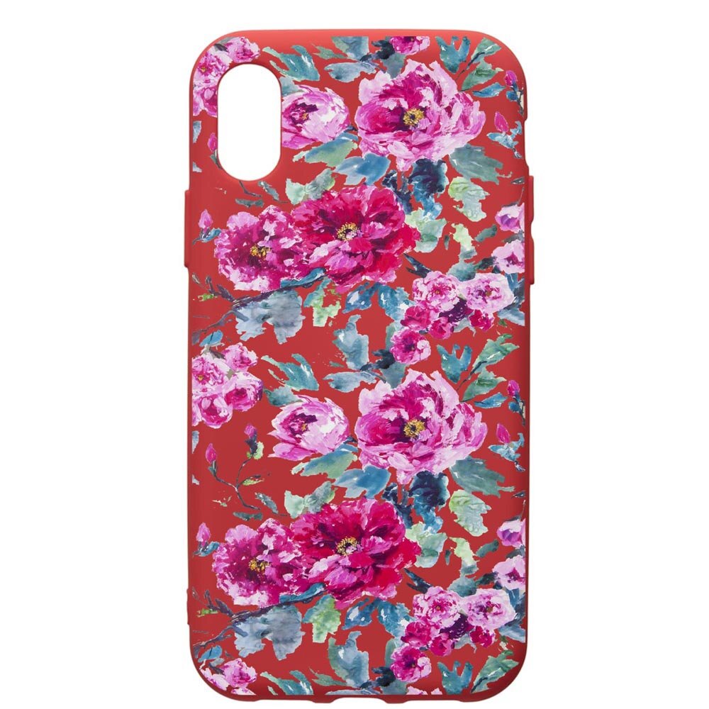 Husa de protectie Xiaomi Redmi 7A, Flowers, silicon, cu interiorul din material textil, protectie camera, Red, PR507