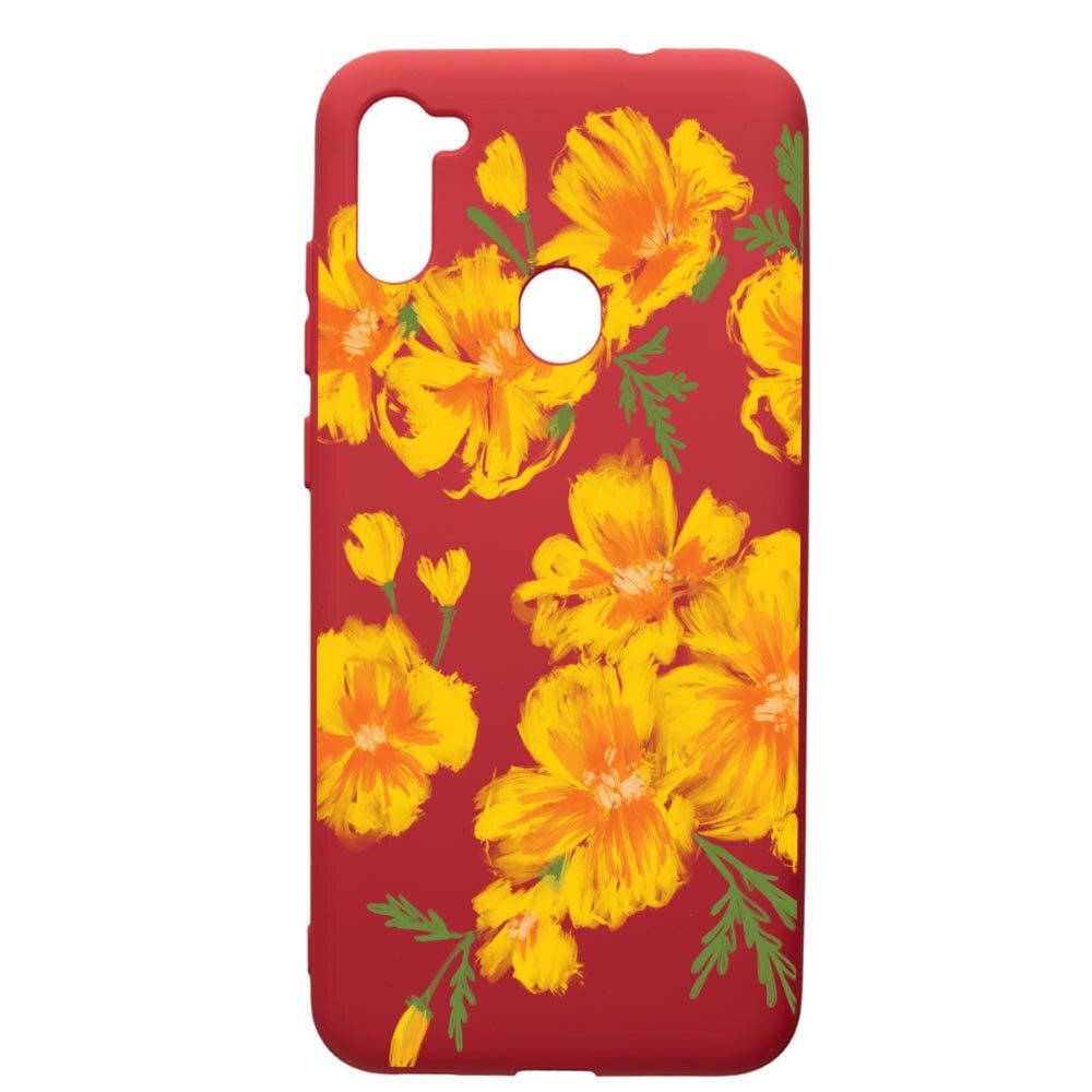 Husa de protectie Samsung Galaxy A11, Flowers - Pastel Colors, silicon, cu interiorul din material textil, protectie camera, Red, PR502