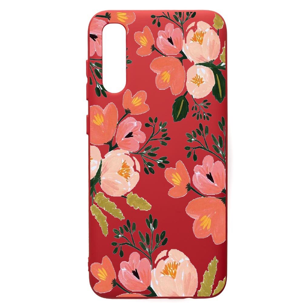 Husa de protectie Samsung Galaxy A70, Flowers - Pastel Colors, silicon, cu interiorul din material textil, protectie camera, Red, PR504