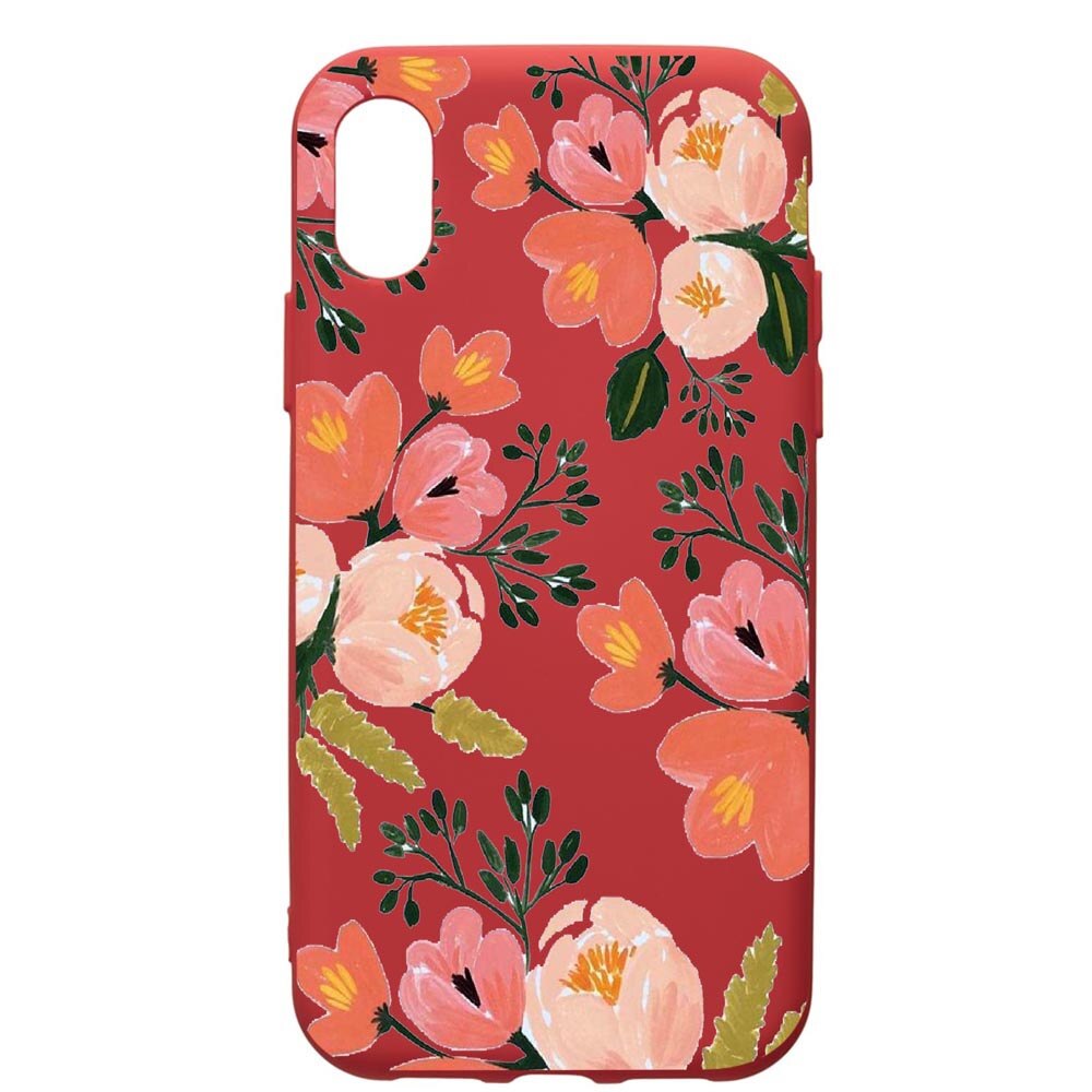 Husa de protectie Apple iPhone XS / iPhone X, Flowers - Pastel Colors, silicon, cu interiorul din material textil, protectie camera, Red, PR504