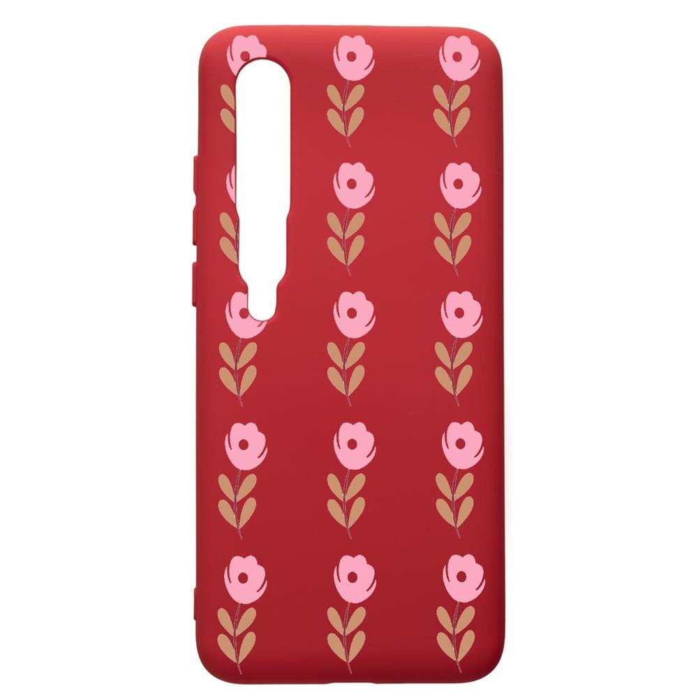 Husa de protectie Xiaomi Mi 10 / Mi 10 Pro, Flowers, silicon, cu interiorul din material textil, protectie camera, Red, PR505