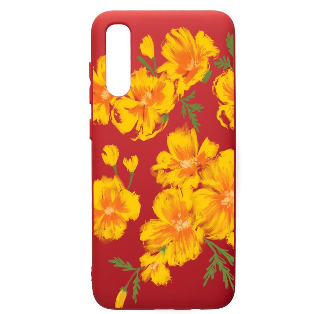 Husa de protectie Samsung Galaxy A70, Flowers - Pastel Colors, silicon, cu interiorul din material textil, protectie camera, Red, PR502