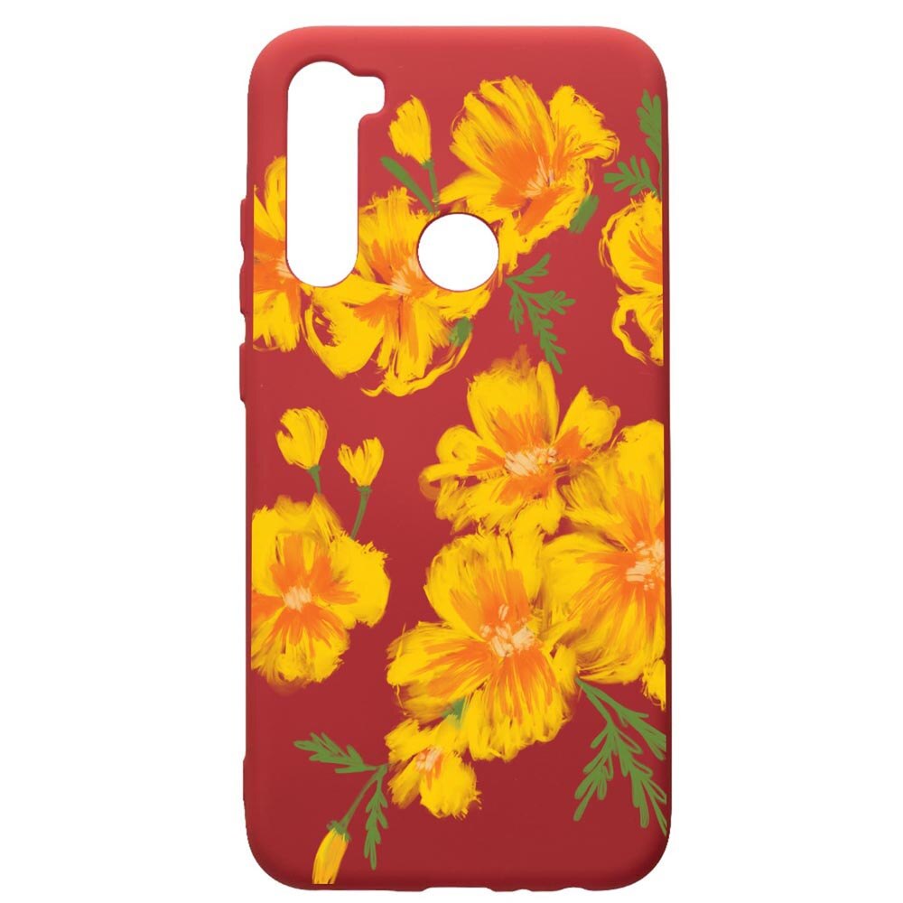 Husa de protectie Xiaomi Redmi Note 8, Flowers - Pastel Colors, silicon, cu interiorul din material textil, protectie camera, Red, PR502