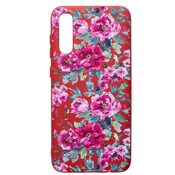 Husa de protectie Samsung Galaxy A70, Flowers, silicon, cu interiorul din material textil, protectie camera, Red, PR507 Husa de protectie Samsung Galaxy A70, Flowers, silicon, cu interiorul din material textil, protectie camera, Red, PR507