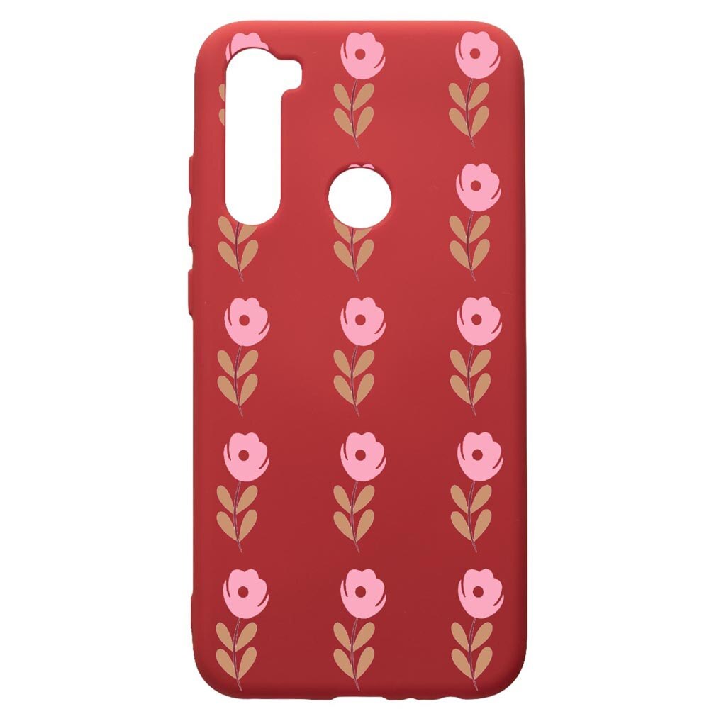 Husa de protectie Xiaomi Redmi Note 8, Flowers, silicon, cu interiorul din material textil, protectie camera, Red, PR505