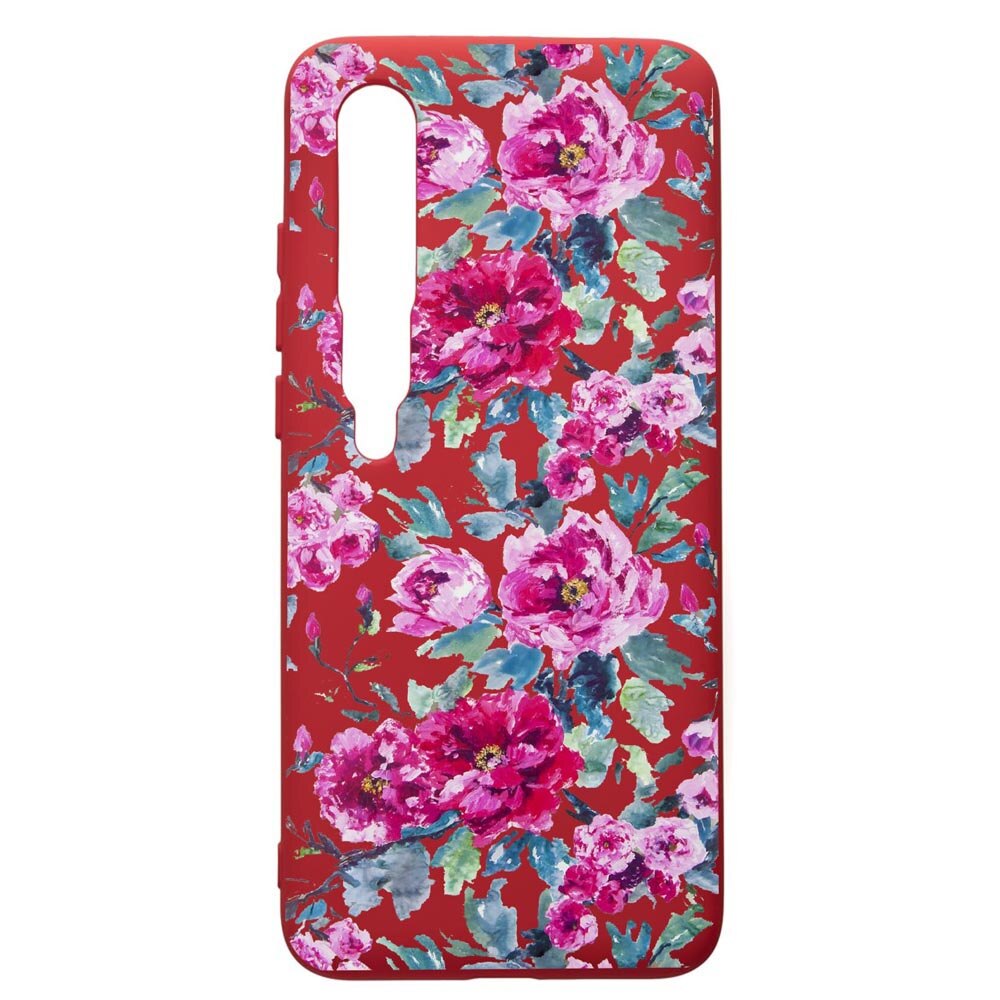 Husa de protectie Xiaomi Mi 10 / Mi 10 Pro, Flowers, silicon, cu interiorul din material textil, protectie camera, Red, PR507