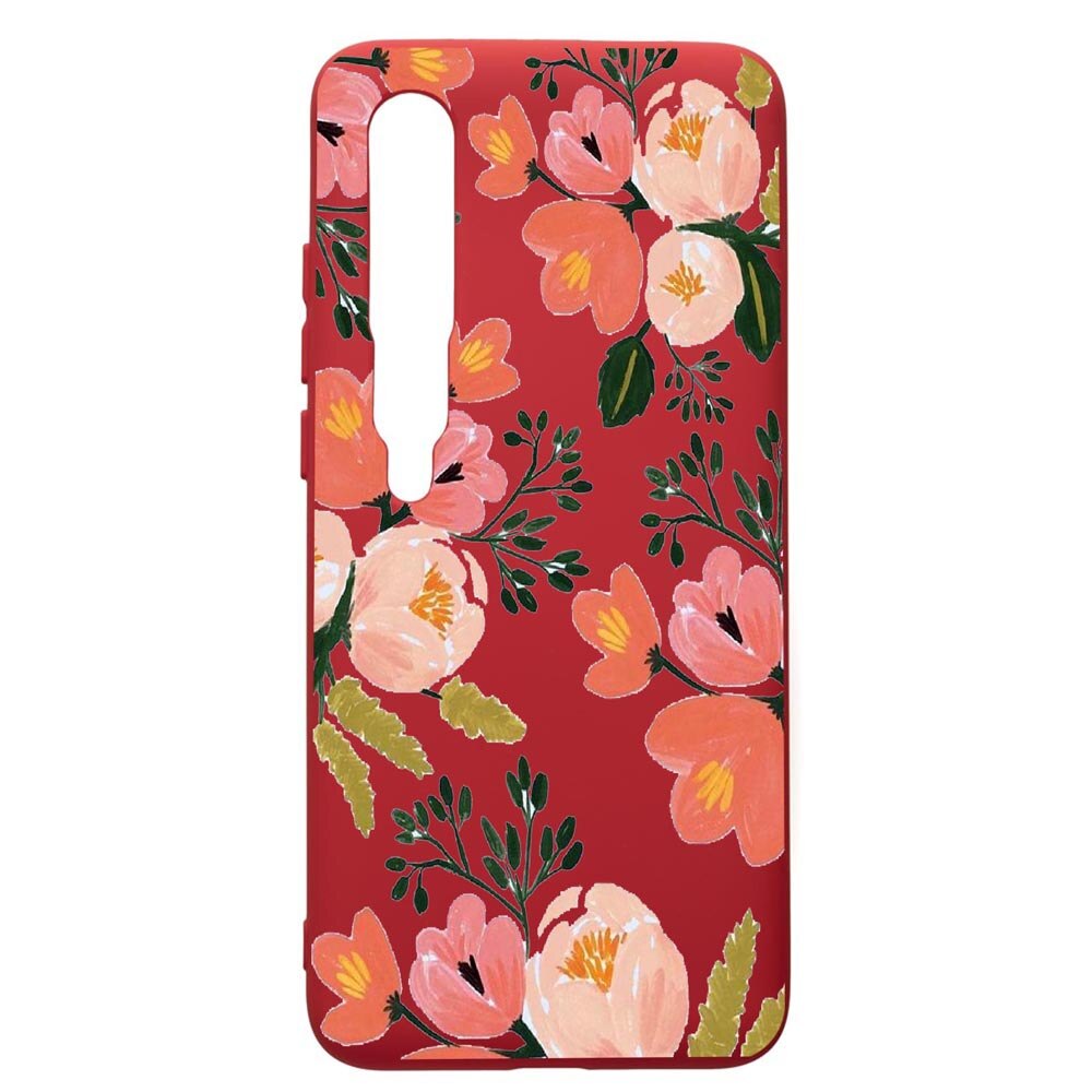 Husa de protectie Xiaomi Mi 10 / Mi 10 Pro, Flowers - Pastel Colors, silicon, cu interiorul din material textil, protectie camera, Red, PR504