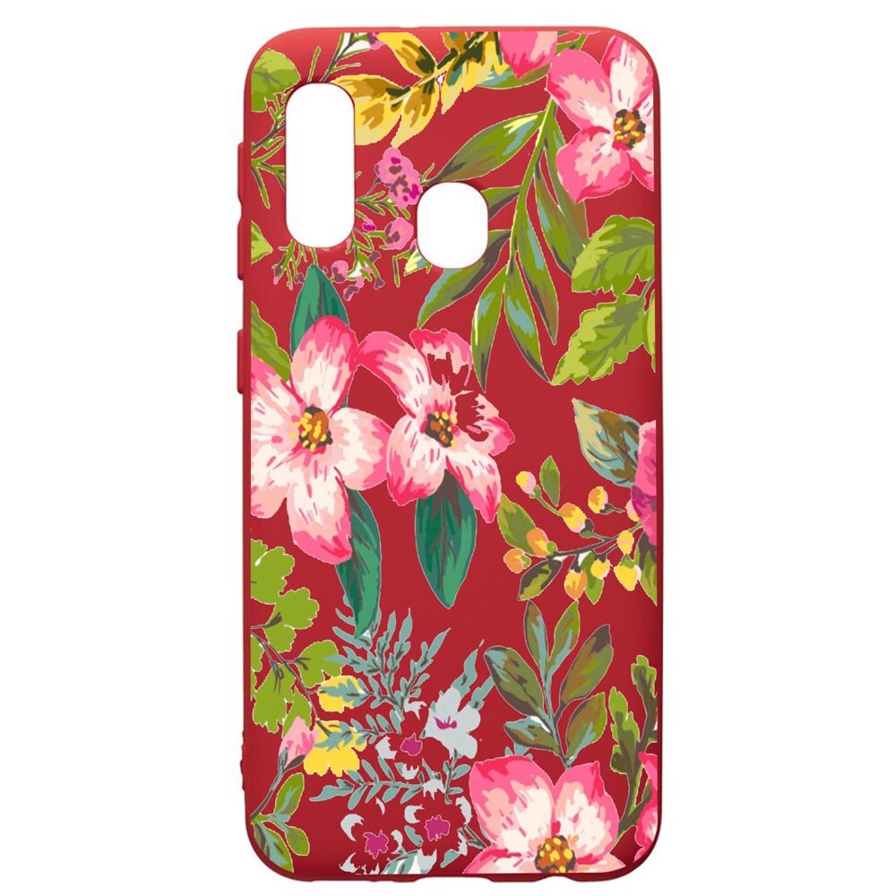 Husa de protectie Samsung Galaxy A40, Flowers - Pastel Colors, silicon, cu interiorul din material textil, protectie camera, Red, PR510