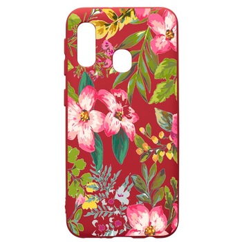 Husa de protectie Samsung Galaxy A40, Flowers - Pastel Colors, silicon, cu interiorul din material textil, protectie camera, Red, PR510 Husa de protectie Samsung Galaxy A40, Flowers - Pastel Colors, silicon, cu interiorul din material textil, protectie camera, Red, PR510
