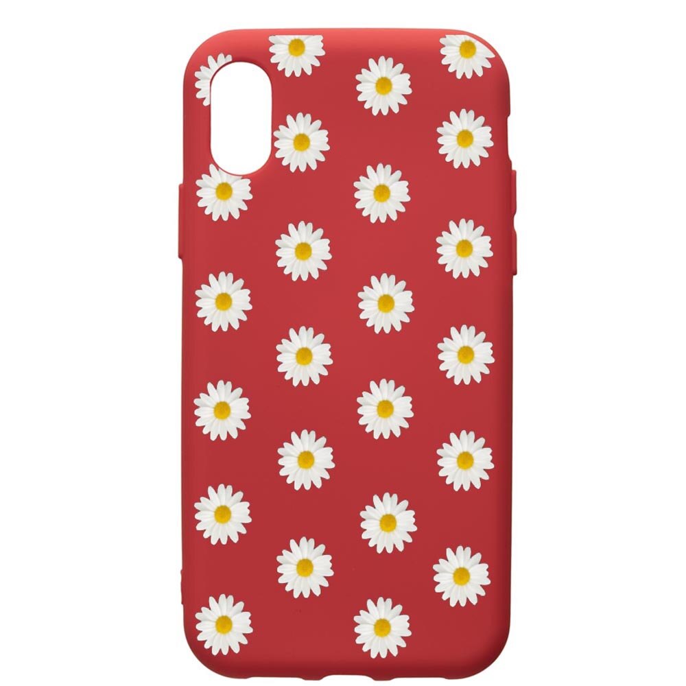 Husa de protectie Apple iPhone XR, Happy Flowers, silicon, cu interiorul din material textil, protectie camera, Red, PR513