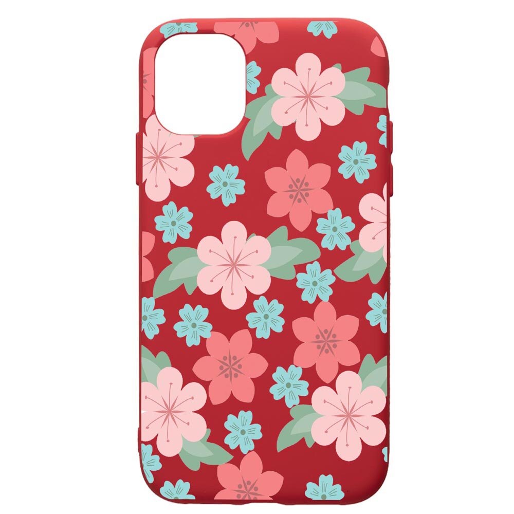 Husa de protectie Apple iPhone 11, Flowers - Pastel Colors, silicon, cu interiorul din material textil, protectie camera, Red, PR515