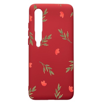 Husa de protectie Xiaomi Mi 10 / Mi 10 Pro, Flowers, silicon, cu interiorul din material textil, protectie camera, Red, PR516 Husa de protectie Xiaomi Mi 10 / Mi 10 Pro, Flowers, silicon, cu interiorul din material textil, protectie camera, Red, PR516