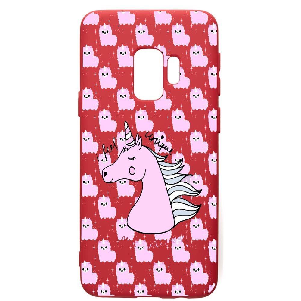 Husa de protectie Samsung Galaxy S9, Unicorn - I Feel unique, silicon, cu interiorul din material textil, protectie camera, Red, PR521