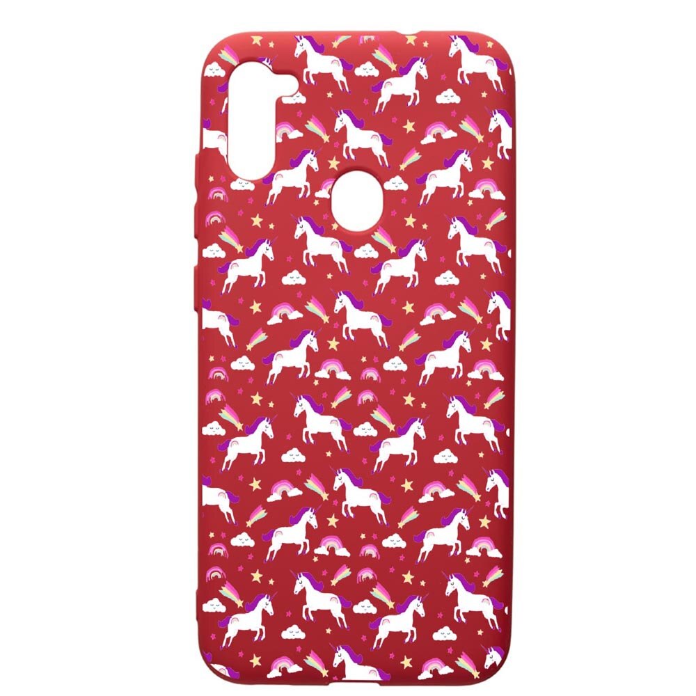 Husa de protectie Samsung Galaxy A11, Unicorn, silicon, cu interiorul din material textil, protectie camera, Red, PR520