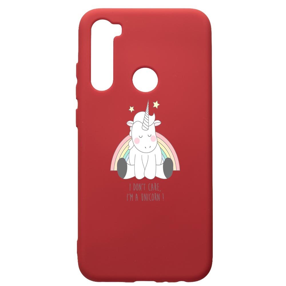 Husa de protectie Xiaomi Redmi Note 8, Unicorn - I Dont Care, silicon, cu interiorul din material textil, protectie camera, Red, PR524