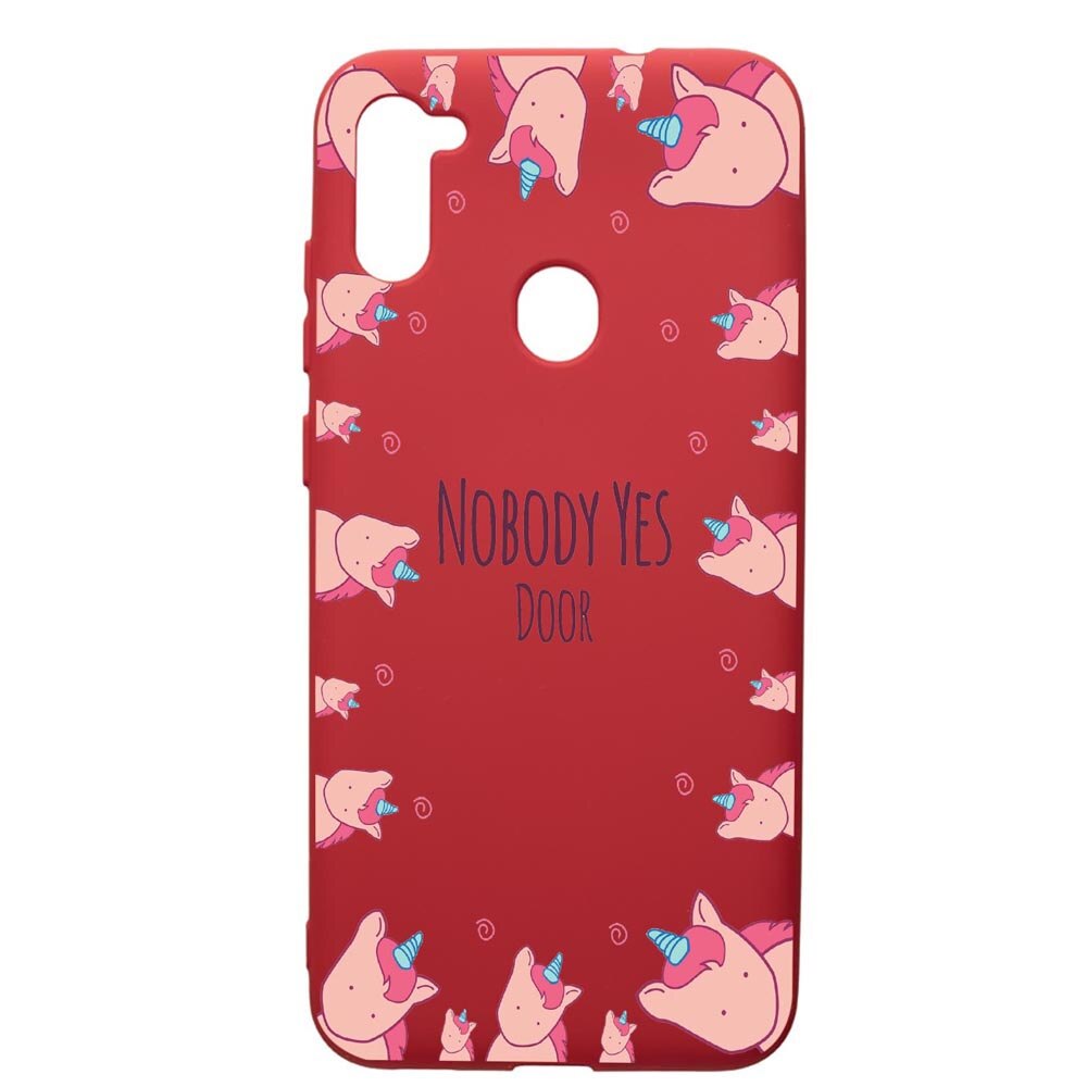 Husa de protectie Samsung Galaxy A11, Unicorn - Nobody Yes, silicon, cu interiorul din material textil, protectie camera, Red, PR523