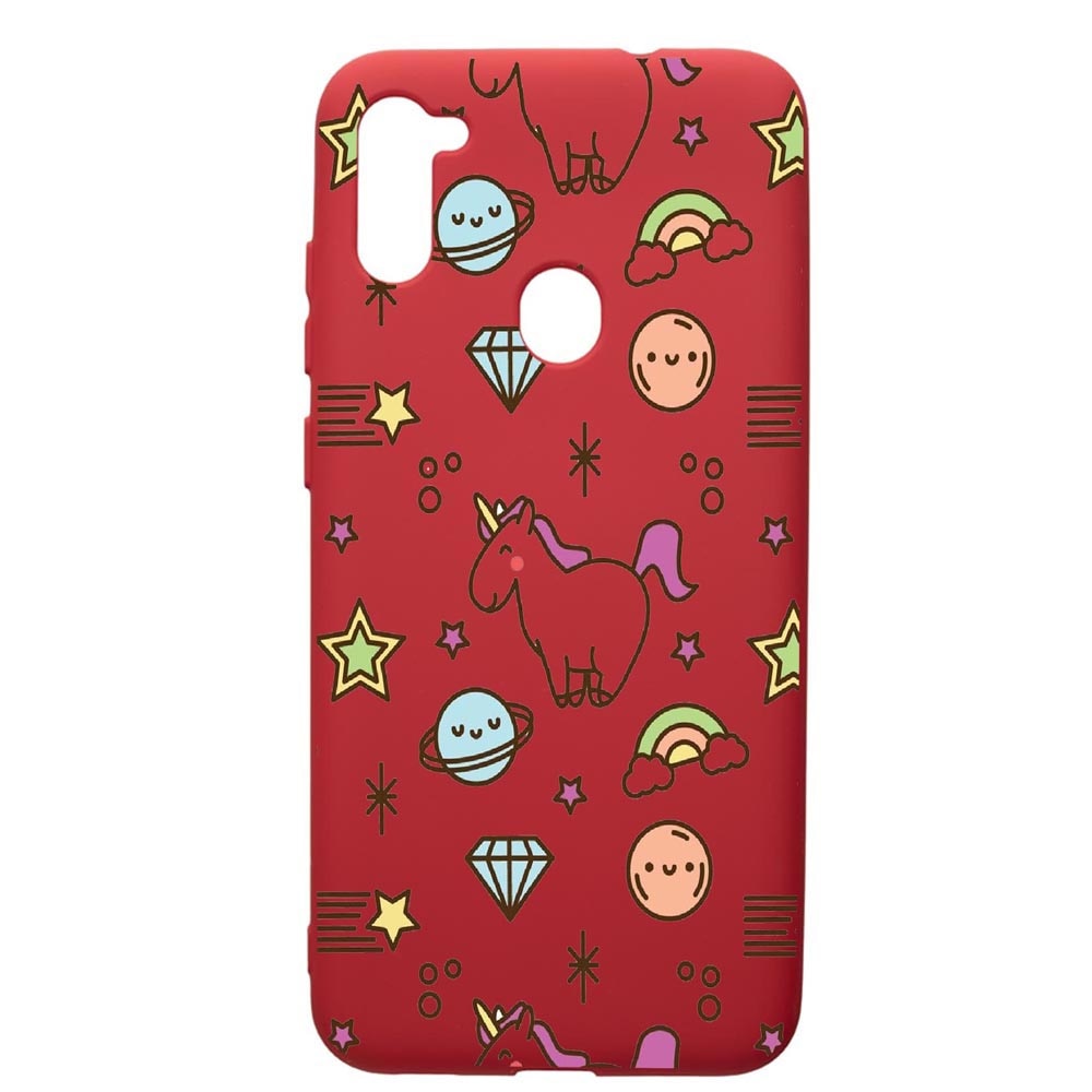 Husa de protectie Samsung Galaxy A11, Unicorn - Universe, silicon, cu interiorul din material textil, protectie camera, Red, PR526