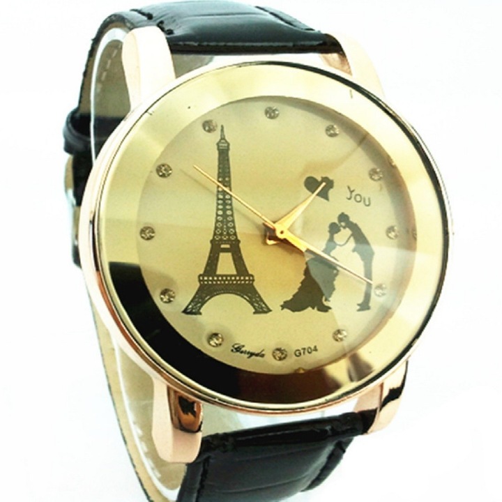 Divatos karóra Párizsi szerelmespár számlappal fekete szíjjal