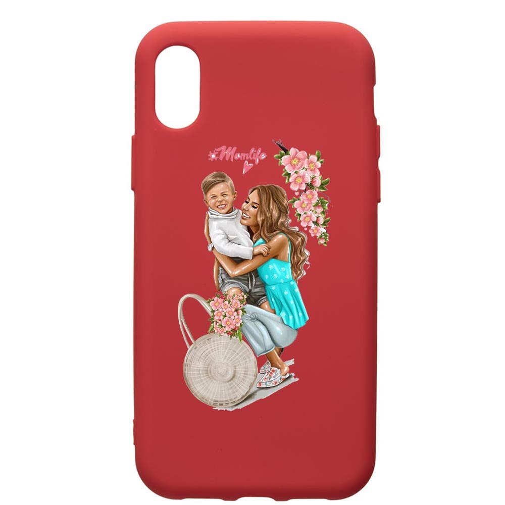 Husa de protectie Xiaomi Redmi 7A, Mom Life, silicon, cu interiorul din material textil, protectie camera, Red, PR559