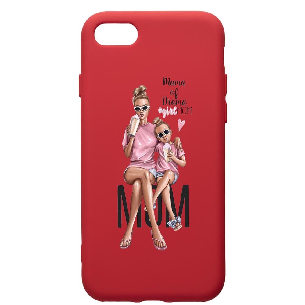Husa de protectie Apple iPhone SE 2 / iPhone 8 / iPhone 7, Girl Mom, silicon, cu interiorul din material textil, protectie camera, Red, PR558