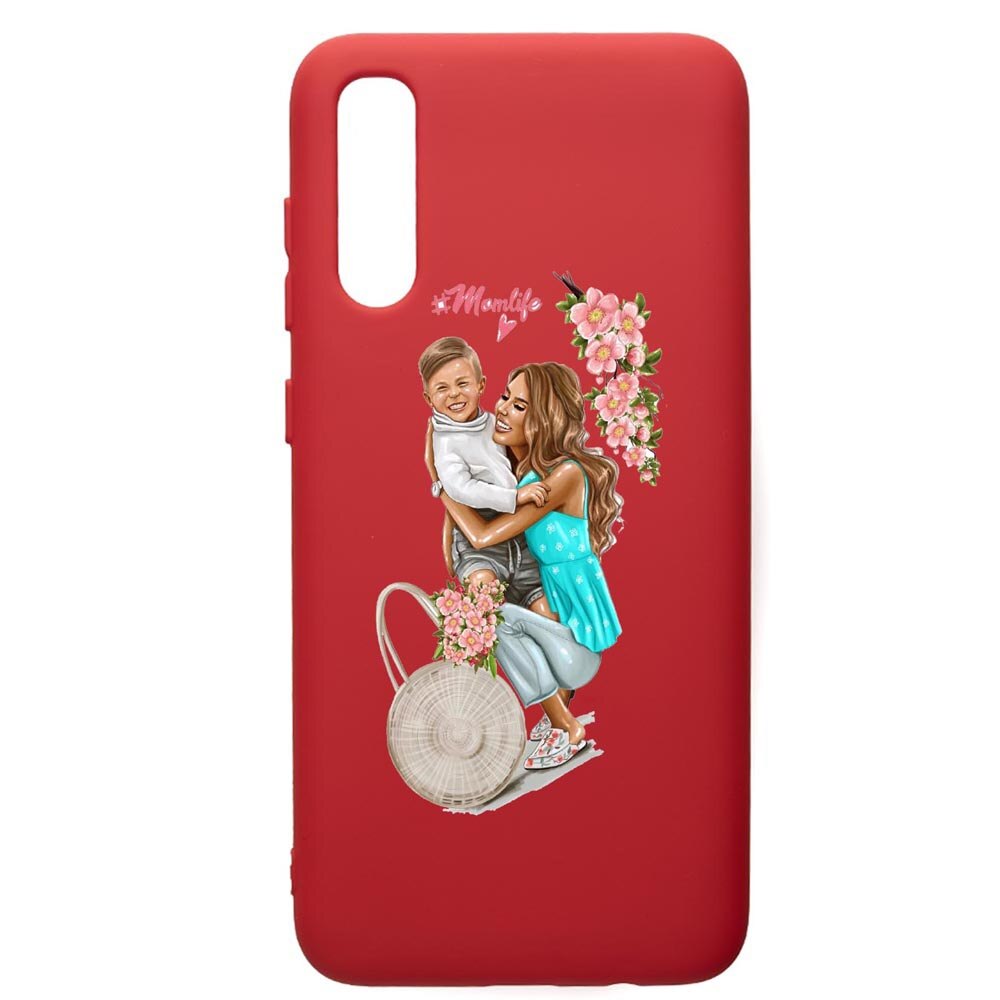 Husa de protectie Samsung Galaxy A70, Mom Life, silicon, cu interiorul din material textil, protectie camera, Red, PR559