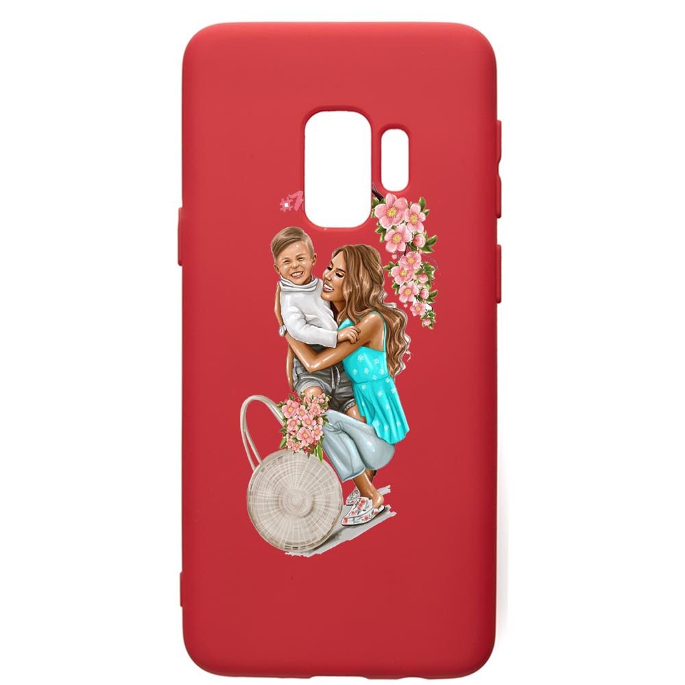 Husa de protectie Samsung Galaxy S9, Mom Life, silicon, cu interiorul din material textil, protectie camera, Red, PR559