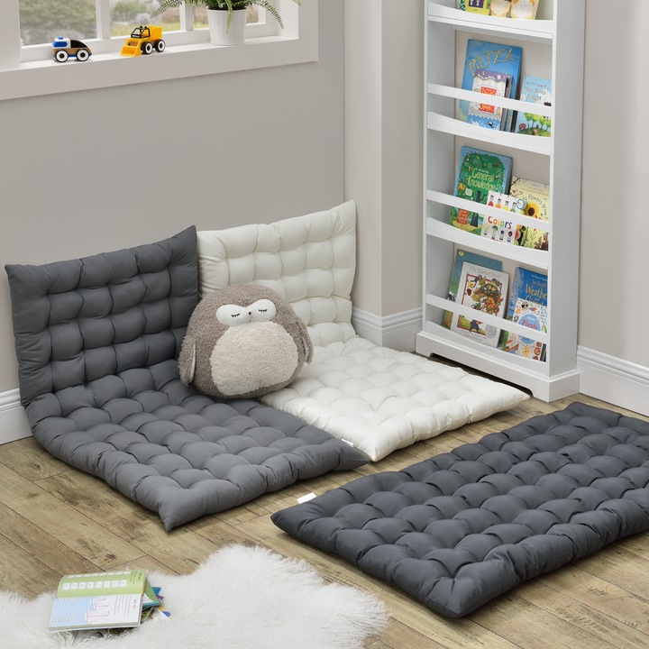 Perna podea Delia DG, en.casa, 120 x 60 cm, poliester/100% PP bumbac, gri inchis