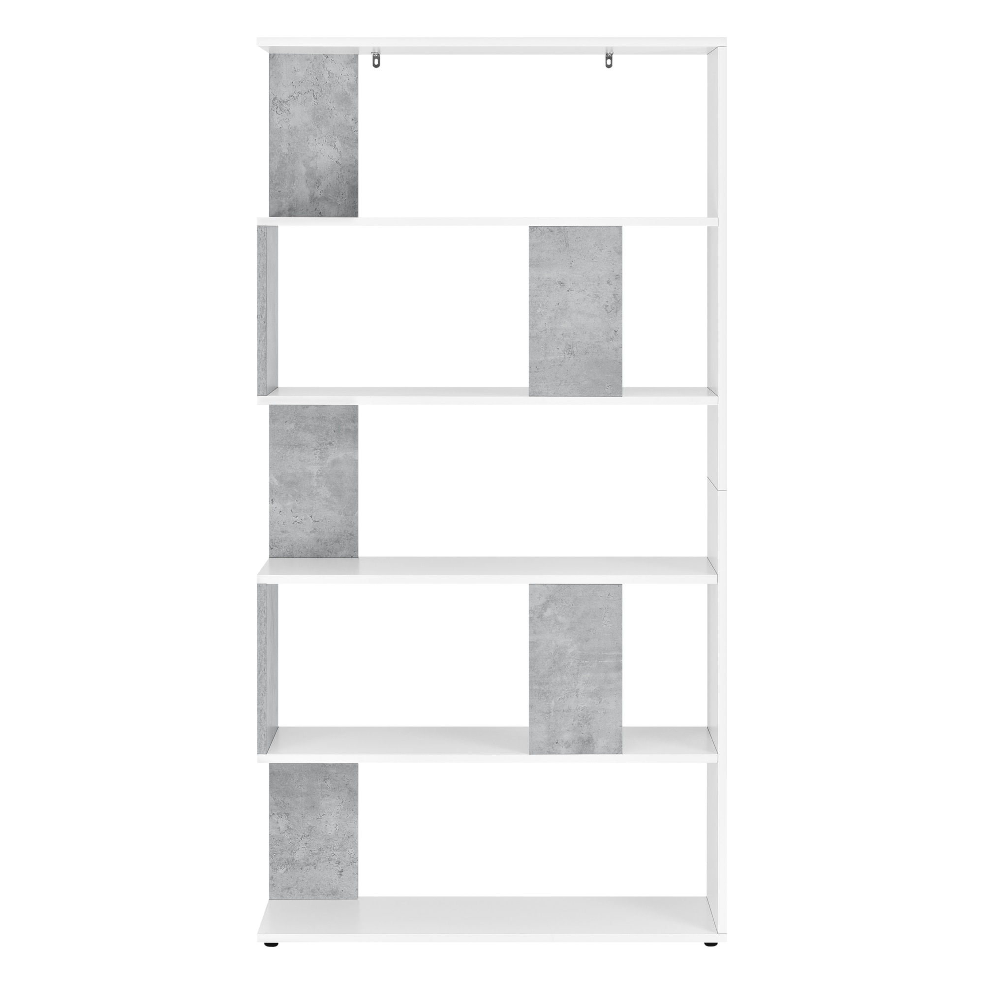 Raft carti Aneby WB, en.casa, 159 x 80 x 23,5 cm, PAL, alb/gri beton, montabil pe perete, cu 5 polite