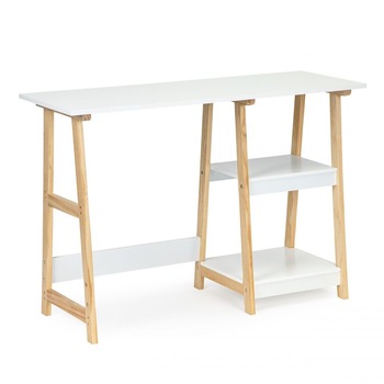 Birou modern, MDF, alb, cu rafturi, 110x40x76 cm Birou modern, MDF, alb, cu rafturi, 110x40x76 cm