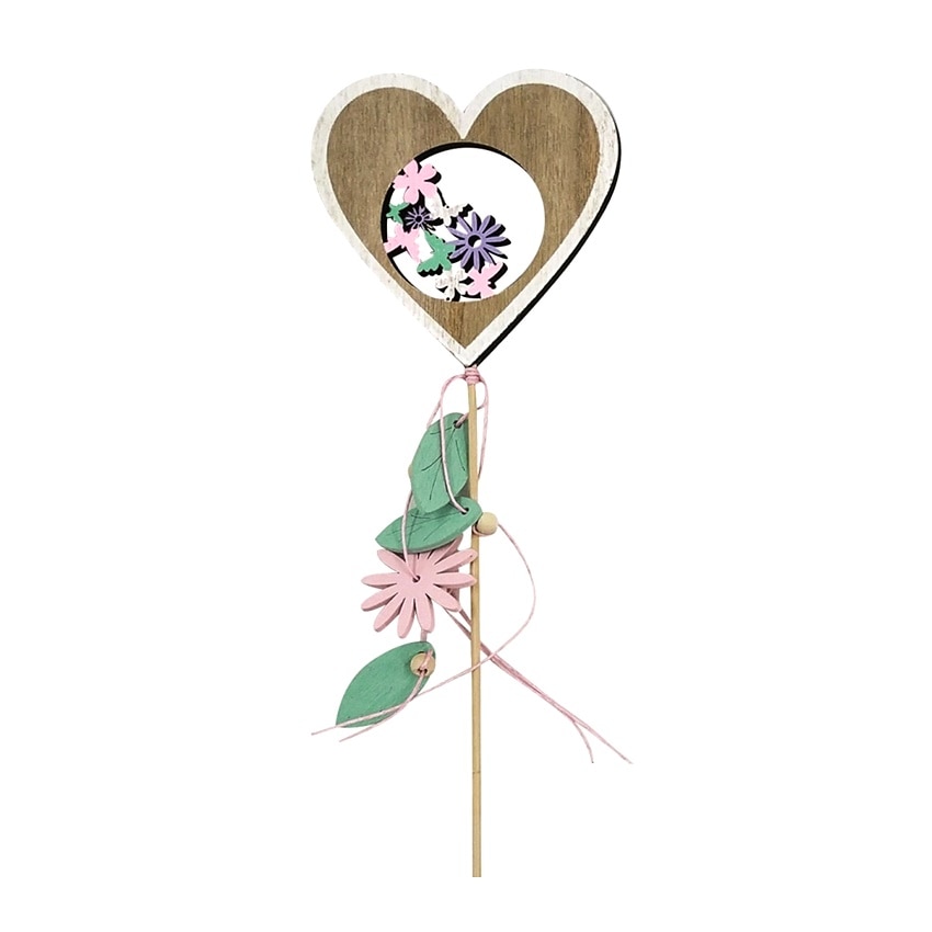 Betisor decorativ din lemn in forma de inima, 10 cm