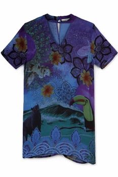 Bluza maneca scurta, Desigual 75V21B1, Albastru/Mov Bluza maneca scurta, Desigual 75V21B1, Albastru/Mov