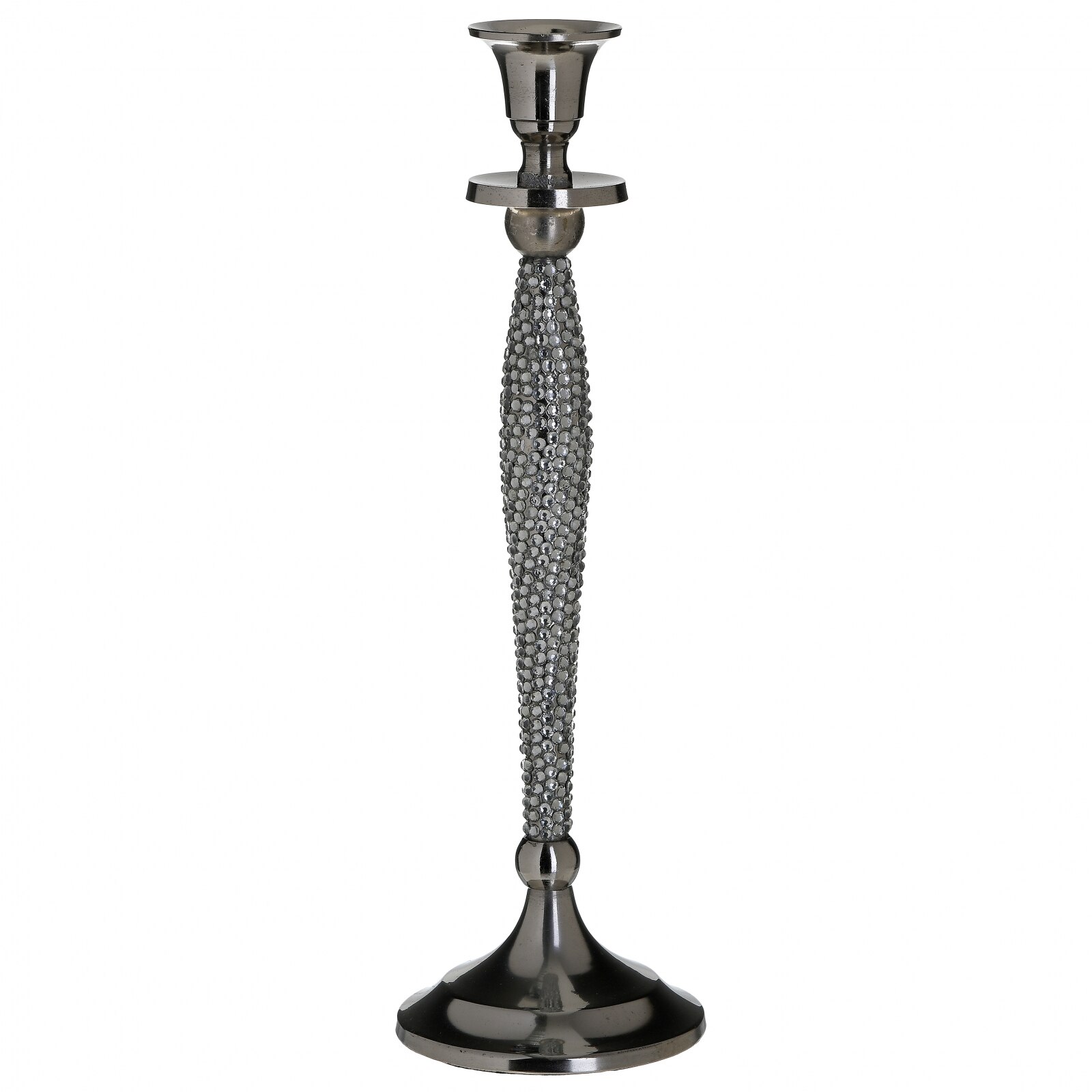 Suport Lumanare, decorat cu pietre semipretioase, Argintiu, 30 cm