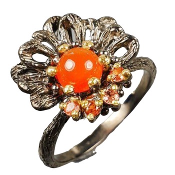 Inel bijuterie floral din argint 925 cu piatra carneol si granate handmade Inel bijuterie floral din argint 925 cu piatra carneol si granate handmade